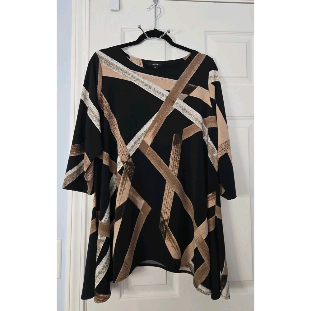 Alfani Womans 3/4 Sleeve Blouse Plus Size 1X Black & Brown